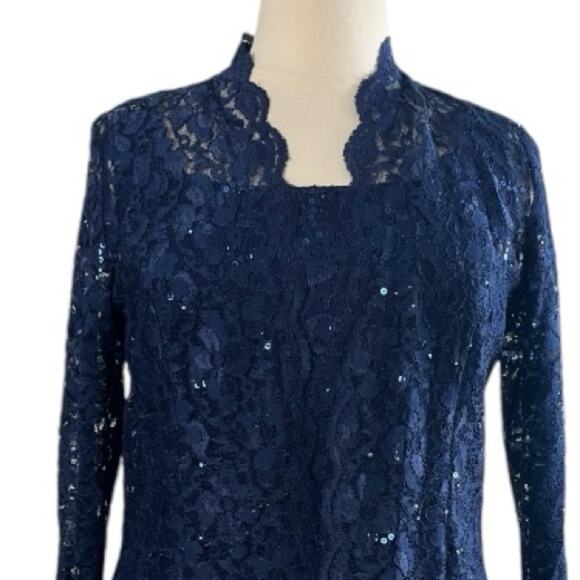 SLNY Jacket Dress 2 Piece Sheath Navy Blue Stretch Lace Women’s Plus Size 14 - Picture 9 of 15